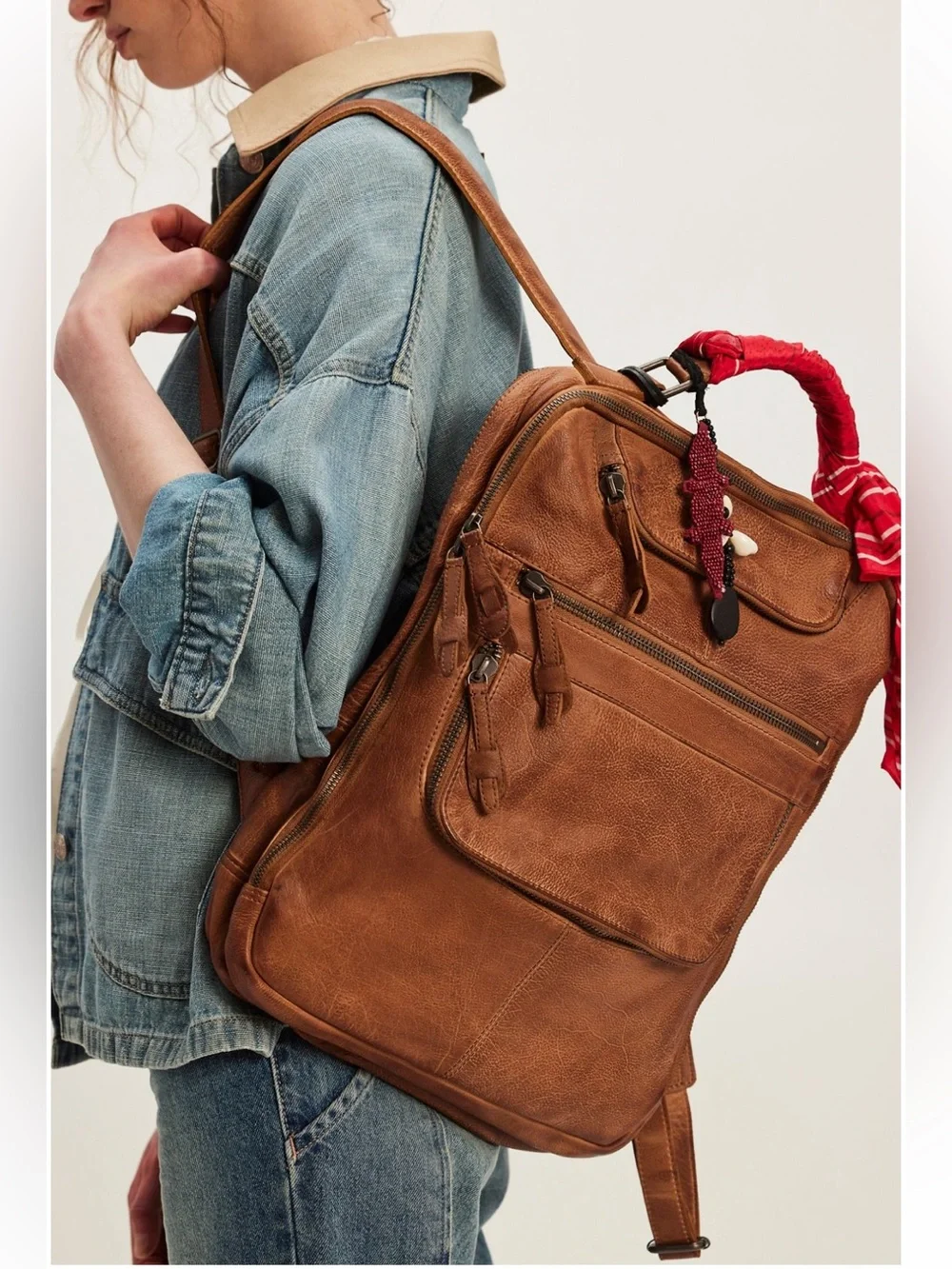 Free People East End Leather Backpack. Sand Color New!!